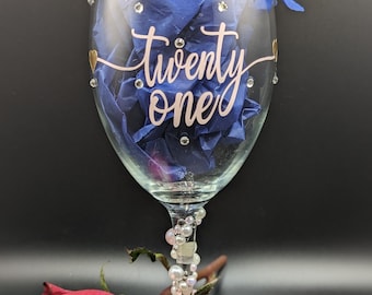 Personalized Birthday Rhinestone Wine Glass