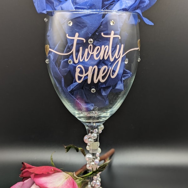 Personalized 21st Birthday Rhinestone Wine Glass