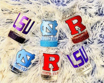 Personalized College Letter Shot Glass: Glitter or Solid Colors