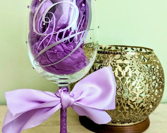 Personalized Bling Glitter Wine Glasses, Birthday Wine Glass, Bachelorette Wine Glass