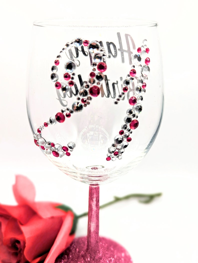 Personalized Glitter Birthday Wine Glass Etsy