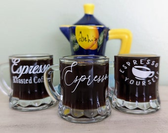 Glass Espresso Cups: Novelty Coffee Designs, 1 oz