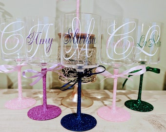 Personalized Glitter Wine Glass: Flat Bottom Birthday Gift