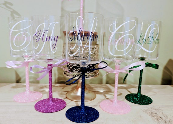 Personalized Glitter Wine Glass: Flat Bottom Birthday Gift - Etsy Israel