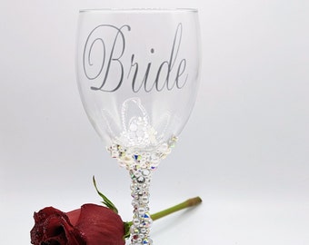 Rhinestone Bride Wine Glass