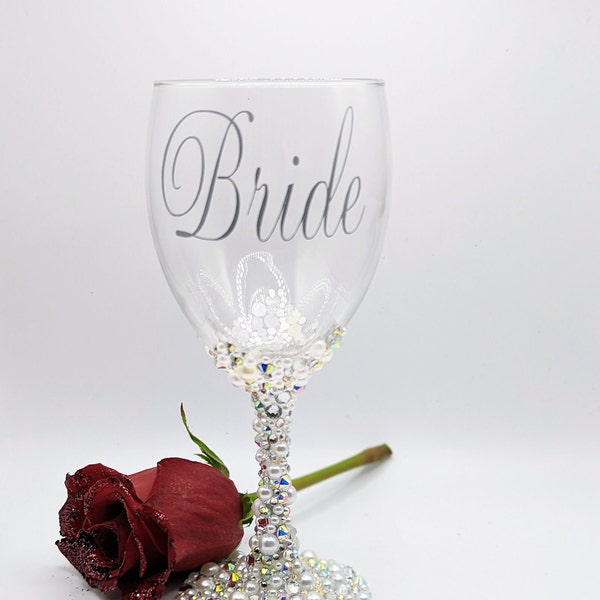 Rhinestone Bride Wine Glass