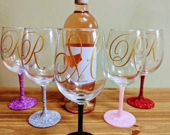 Personalized Glitter Wine Glasses