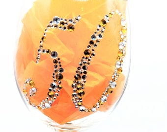 Personalized Glitter and Rhinestone Birthday Wine Glass