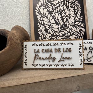 Custom Papel Picado Style Family Name Sign | Mexican Home Decor, Bienvenidos Personalized Wood Sign | Christmas gifts | regalos navideños walnut and white