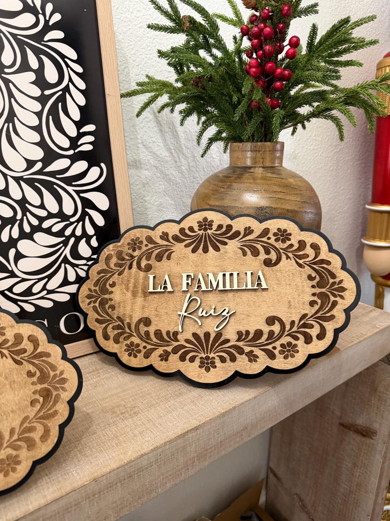 Custom Papel Picado Talavera Style Family Sign | Mexican Home Decor, Bienvenidos Personalized Wood Sign |Christmas gifts, regalos navideños bild 4