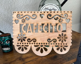 Personalized Cafecito Sign - Papel Picado Inspired Mexican Coffee Decor - Custom Wooden Wall Art
