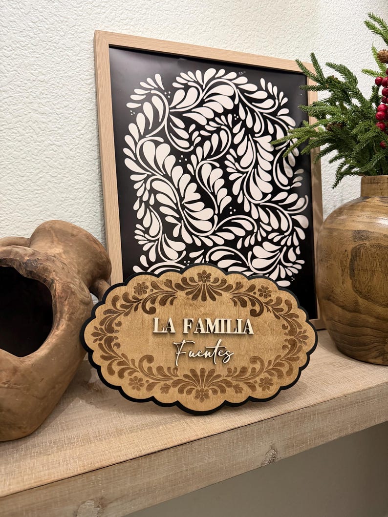 Custom Papel Picado Talavera Style Family Sign | Mexican Home Decor, Bienvenidos Personalized Wood Sign |Christmas gifts, regalos navideños bild 1