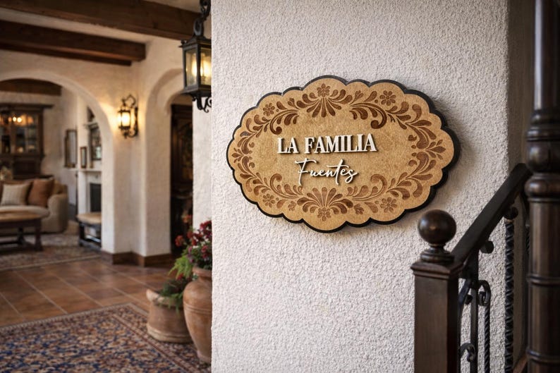 Custom Papel Picado Talavera Style Family Sign | Mexican Home Decor, Bienvenidos Personalized Wood Sign |Christmas gifts, regalos navideños bild 3