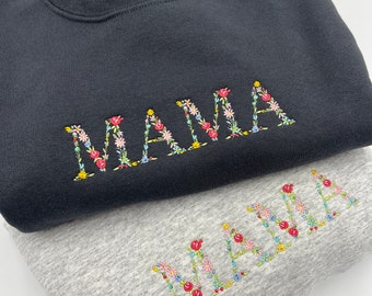 Embroidered Mama floral sweatshirt, Gift for Mom, Mother’s Day, spring flowers crewneck