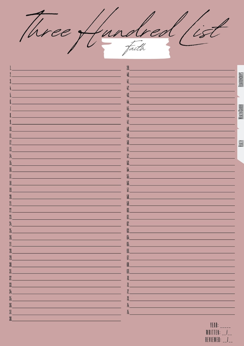 The 300 List Planning Template Etsy