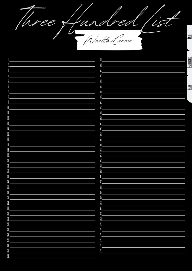 The 300 List Template Etsy