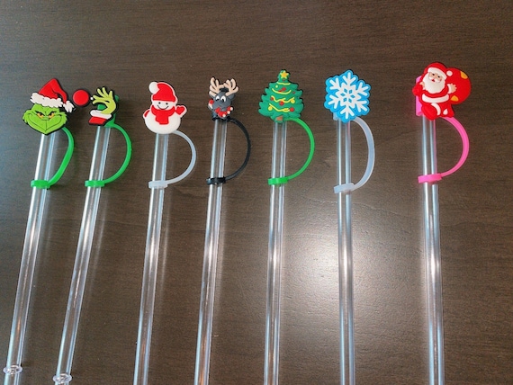Christmas Straw Toppers, Holiday Straw Toppers, Stocking Stuffers, Straw  Tip Covers, Holiday Christmas Toppers