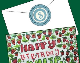 Personalized Strawberry Birthday Card, Custom Name Berry First Birthday Card for Her, Handmade Pink Gingham Greeting Card