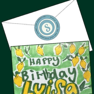 Cartão personalizado com tema de verão frutado e brilhante | Cartão personalizado “Feliz aniversário” | Cartão de aniversário de limão