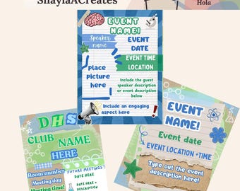 Custom Personalized Student Club Flyer Template, High School Science Organization Announcement Poster Bundle