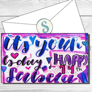 cartão de aniversário do design do estilo da letra da | "É seu aniversário!" tema | cartão de aniversário conhecido feito sob encomenda | presente de aniversário feito à mão
