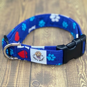 Dog Collar, Dog Collars, Collar, Paw Print Collar, Heart Collar, Blue Collar,