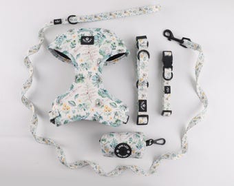 Eucalyptus Floral Dog Harness Set, Green Meadow Print
