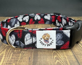 Chalkboard Hearts Dog Collar, Valentine's Day Love
