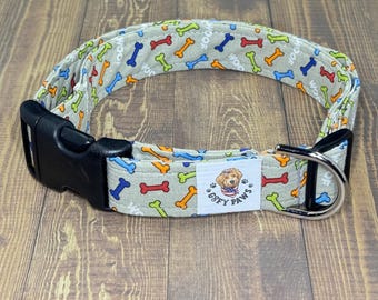 Dog Bone Collar, Multicolor Bones, Winter Collection