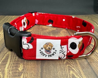 I Woof You Valentine's Day Dog Collar, Red Hearts, Love