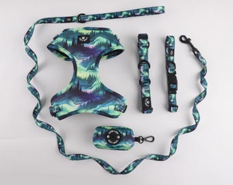 Northern Lights Dog Harness, Aurora Borealis, Camping Dog Collar