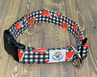 Watermelon Dog Collar, Picnic Check, Summer Pet Collar