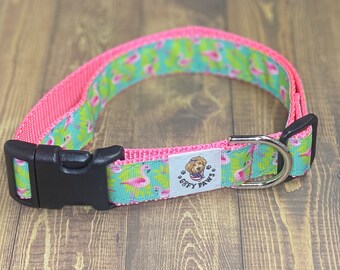 Pink Flamingo Dog Collar, Summer Pet Collar, Made In USA