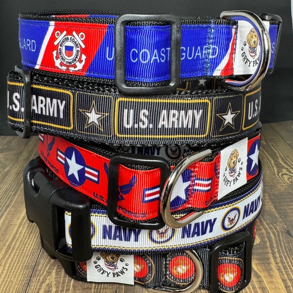 US Military Dog Collars, Marines Collar, Navy Collar, Army Collar, Air Force Collar, Coast Guard Collar, USA Collars, Veteran Dog Collar