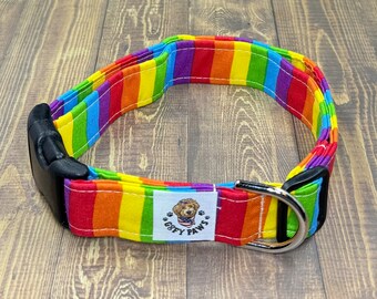 Rainbow Pride Dog Collar, Adjustable Colorful Puppy Collar