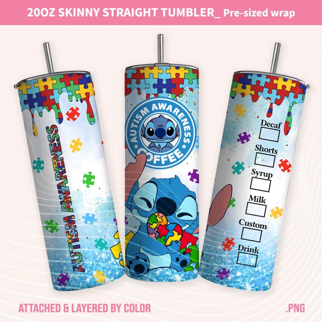 Stitch Autism 20oz Skinny Tumbler Autism Tumbler Autism Etsy