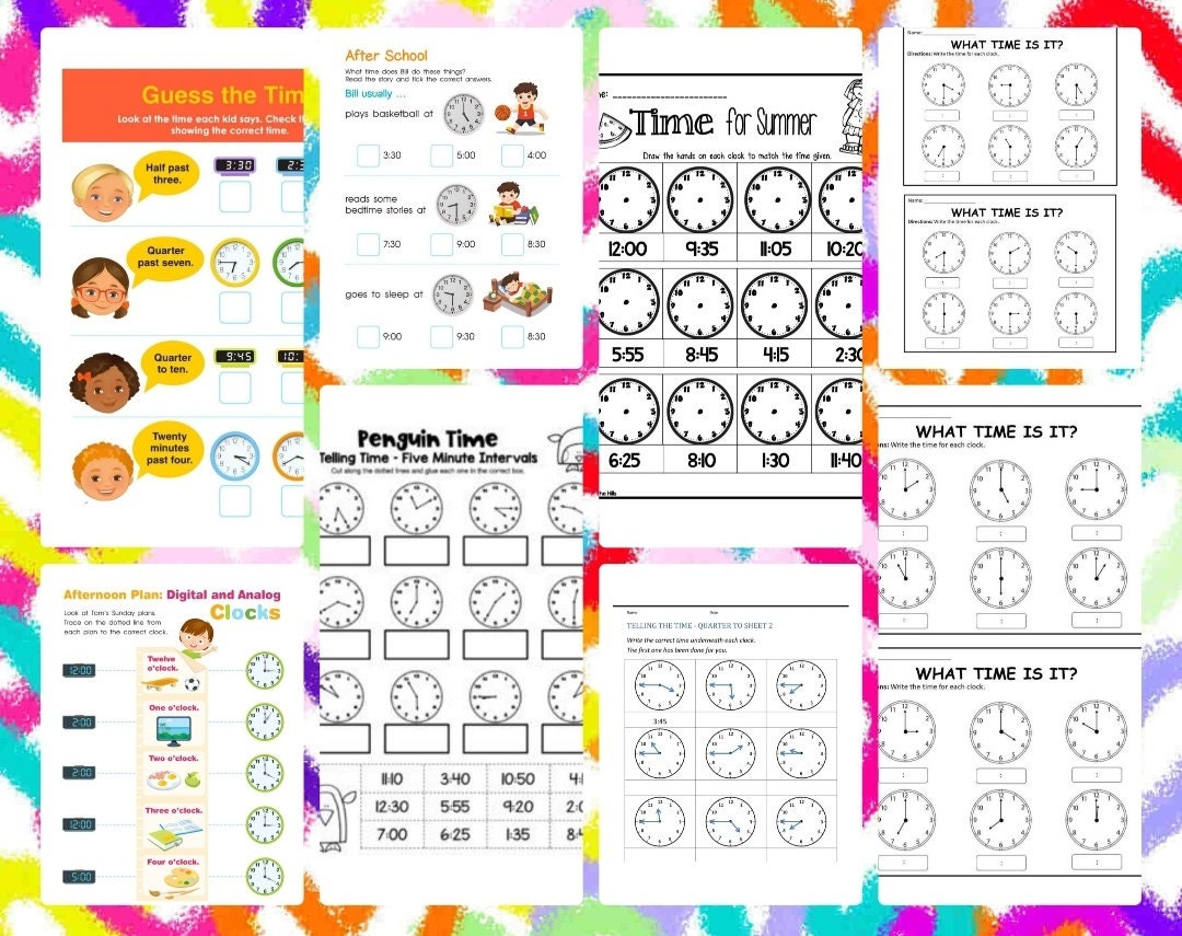 30 Printable Time to Tell Clock Math Worksheets for Years 1&2 - Etsy