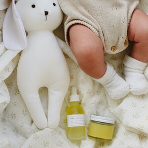 Newborn Organic Baby Gift Box | Blanket, Balm, Oil, Socks, Bunny