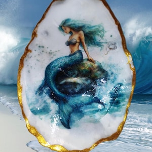Blue Mermaid  oyster shell