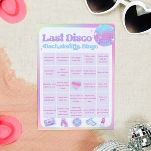 Last Disco holographic groovy retro bachelorette party bingo