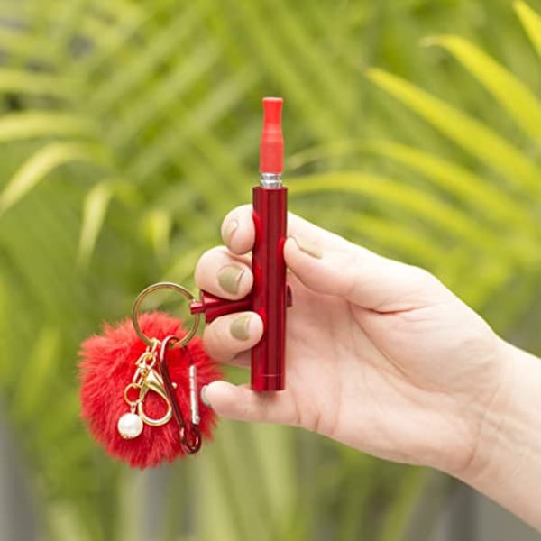 Strawberry Red Stainless Steel Straw with Silicone Tip - Reusable, Collapsible, Eco-Friendly. Includes: Straw, Case, Pom-Pom Keychain