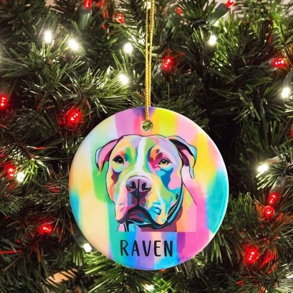 Personalized Pitbull Ceramic Ornament Dog Name Ornament Custom Dog Christmas Ornament Pitbull Mom Gift Pitbull Dad American Pitbull Terrier