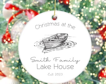 Christmas At The Lake House Ceramic Ornament, Lake House Christmas Gift, Personalized Christmas Lake House Ornament, Custom House Gift