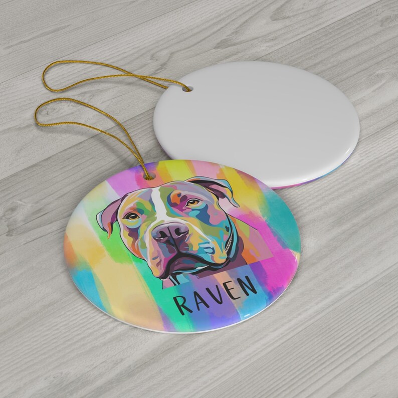 Personalized Pitbull Ceramic Ornament Dog Name Ornament Custom Dog Christmas Ornament Pitbull Mom Gift Pitbull Dad American Pitbull Terrier image 2