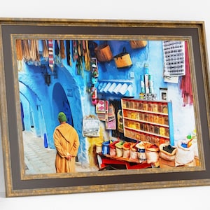 Chefchaouen Poster, Morocco Poster, Chefchaouen Print, Chefchaouen Wall Art, Cityscape Poster, Illustration Art, Wall Hanging, Travel Poster