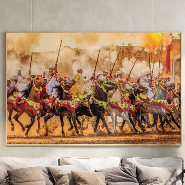The Tbourida Festival in Morocco Bohemian Print of Horses and the Tbourida Cavalry Depicting the Fantasy of Morocco's Kingdom