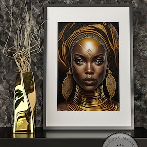 art mural africain noir et or Black Woman Gold Set de 4 African Woman Wall Art African American Digital Print Black Girl Art Decor