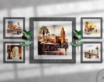 Láminas decorativas marroquíes para pared, decoración de Marrakech, juego de 10 (descarga digital)