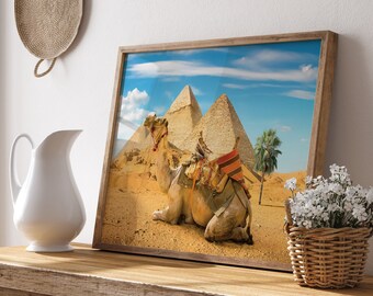 Camel & Pyramids Art Print, Vintage Egypt Decor (Digital Download)