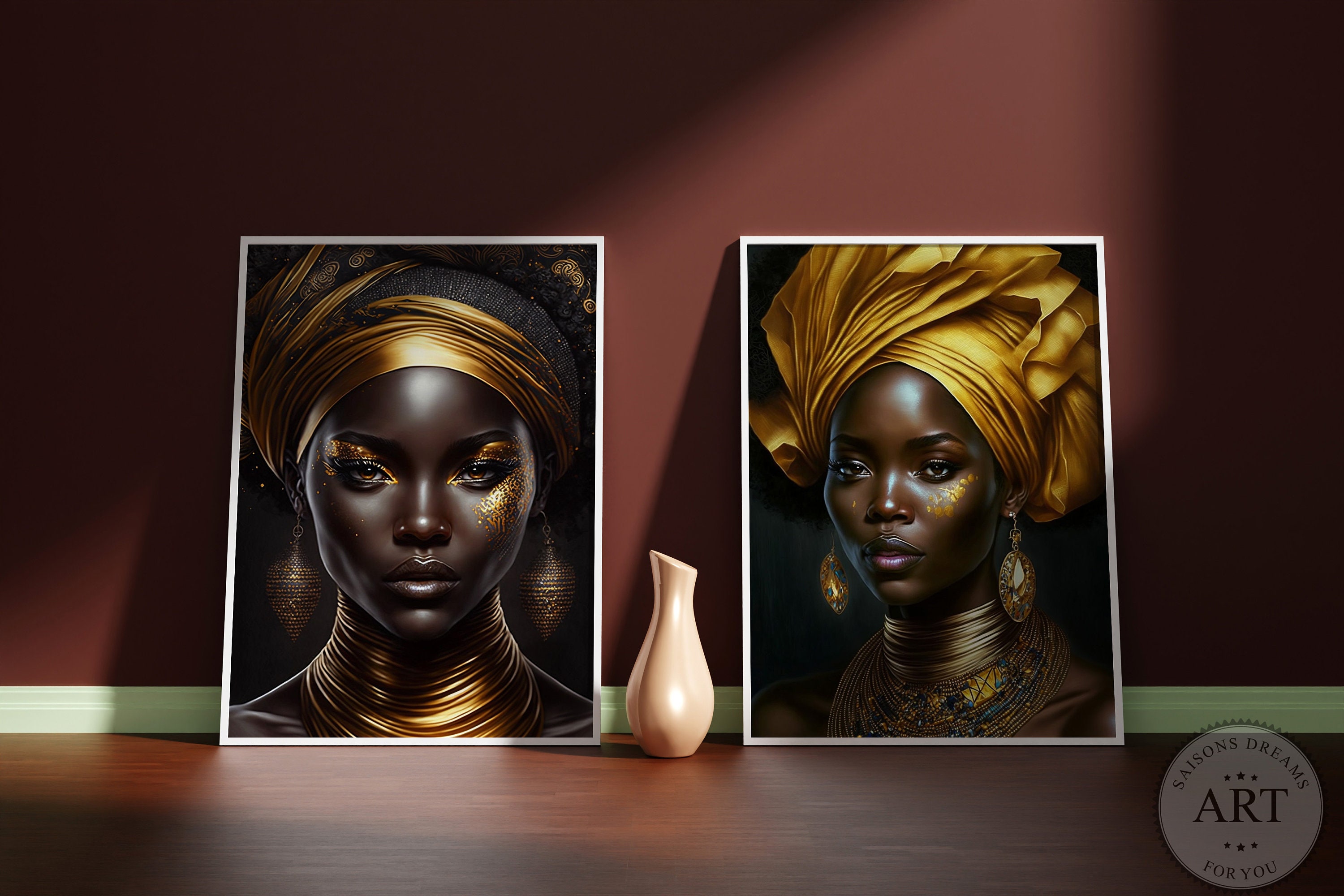 Black Woman Gold Art Print, African American Portrait (digital Download ...